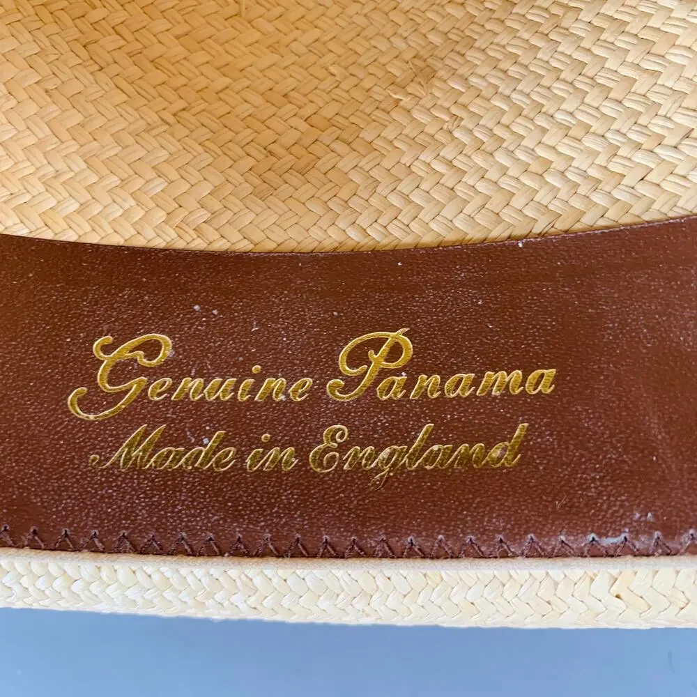 TURNBULL & ASSER Size L Beige Multi Color Woven Ribbon Straw Panama Hat